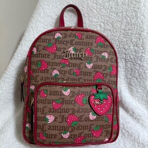 NWT Juicy Couture “Freshly Picked” Strawberry Pattern Backpack in Red/Brown